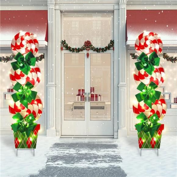 2 sets Christmas Peppermint Candy Decor 44 Inch Xmas Yard Signs Stake Decors - Picture 2 of 7